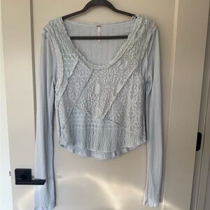 Free People Light Blue Lace Detail Blouse